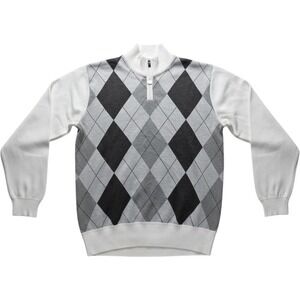 Red Ape Argyle Quarter Zip Sweater Mens 3X White Grey Black Pullover